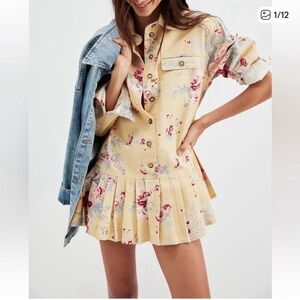 Free People Floral Yellow Button-Up Jacket Top